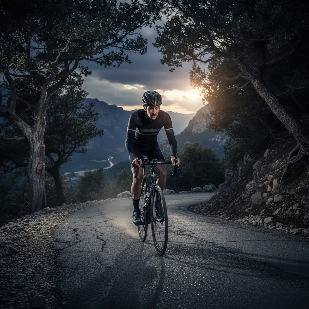 Cyclist standing on pedals during a steep climb