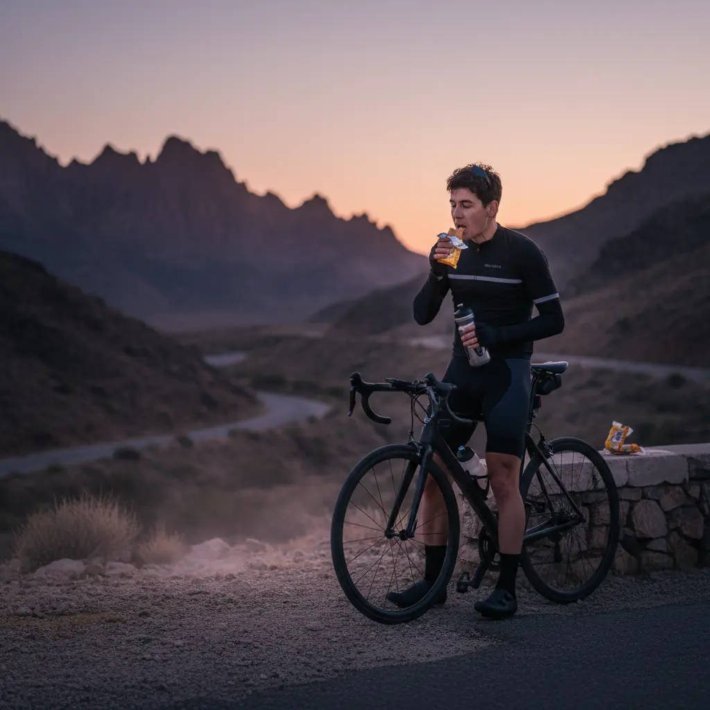 Cyclist taking a nutrition break