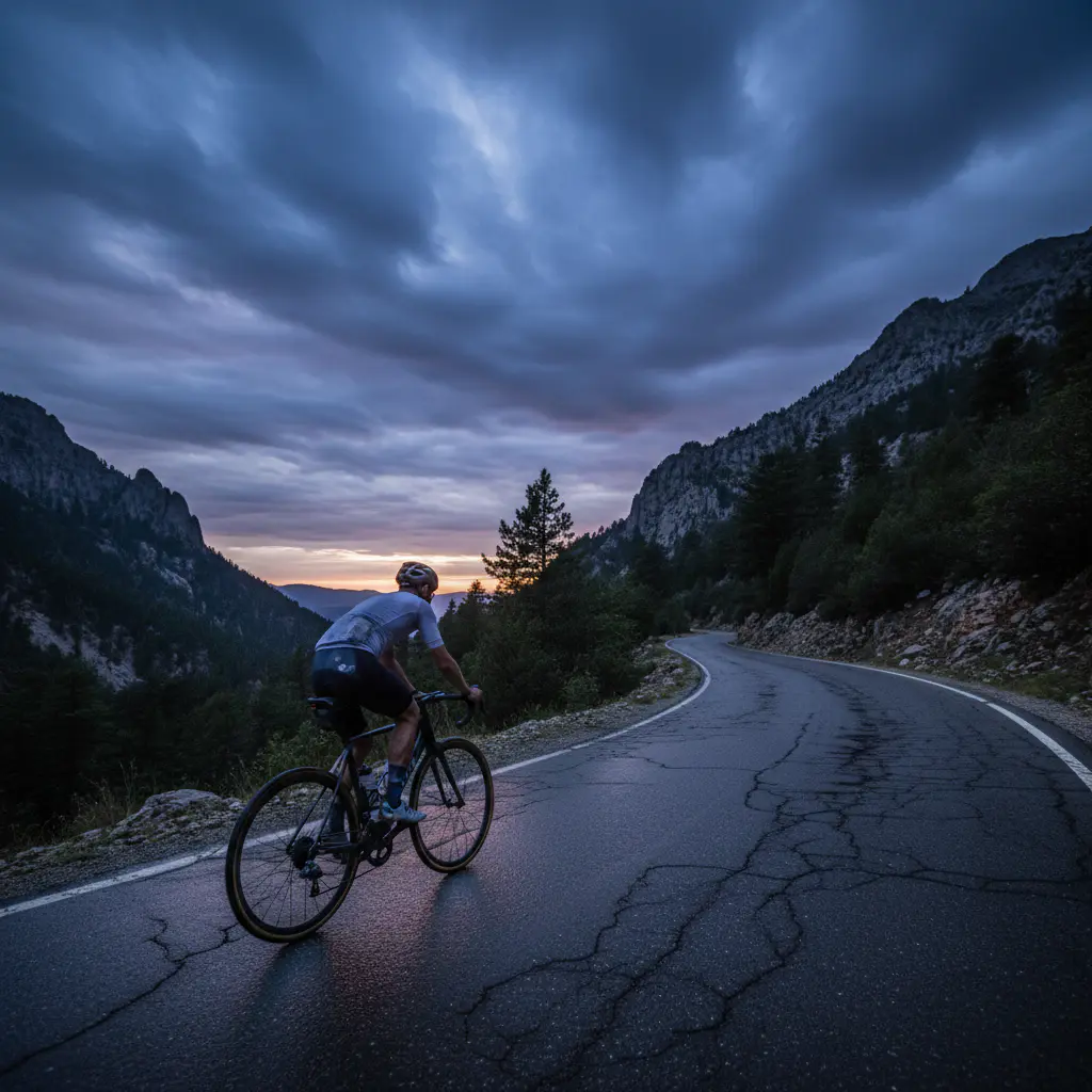 Cyclist on a mountain road
