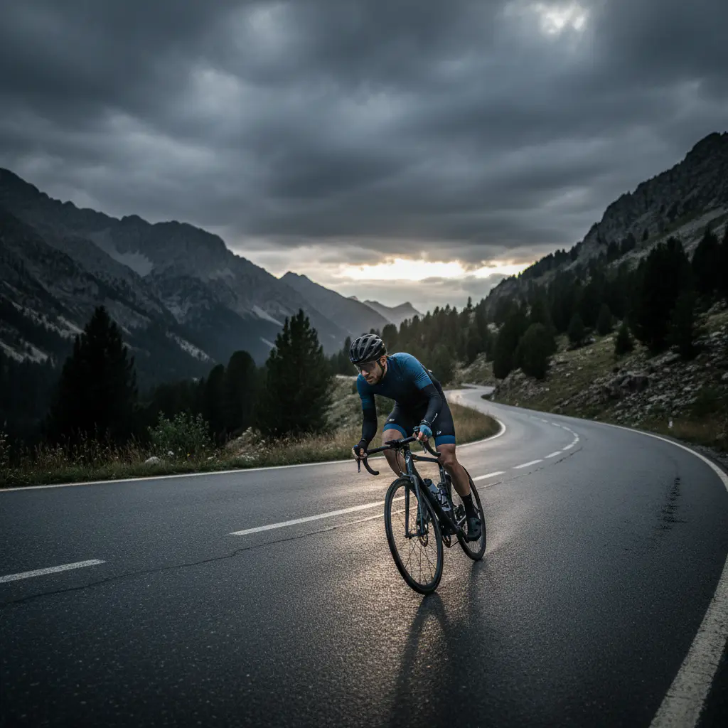 Cyclist riding on a mountain road