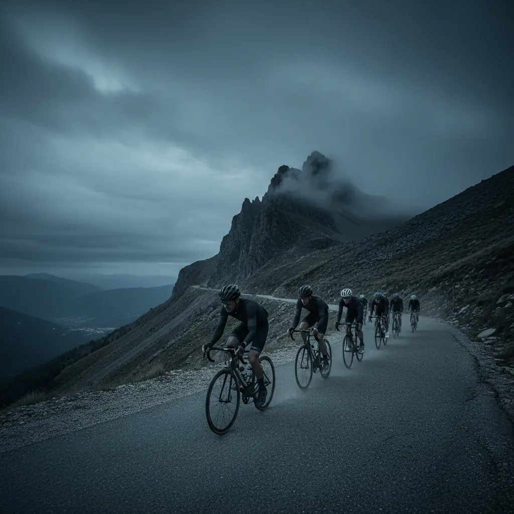 Cyclists climbing a mountain
